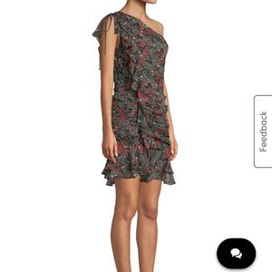 Veronica Beard Floral One-Shoulder Dress - Black and Red